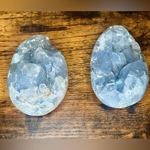 Blue Crystal Geode Set Two Celestite Egg Geode crystalline beautiful clusters!